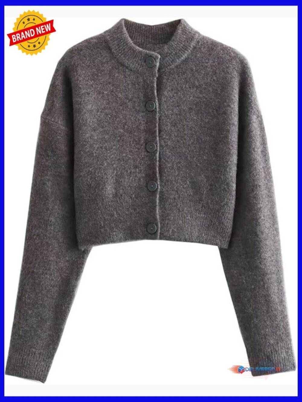 Cropped Cardigan Sweater, Crewneck, Long Sleeve, Button Down, Knitted Outerwear